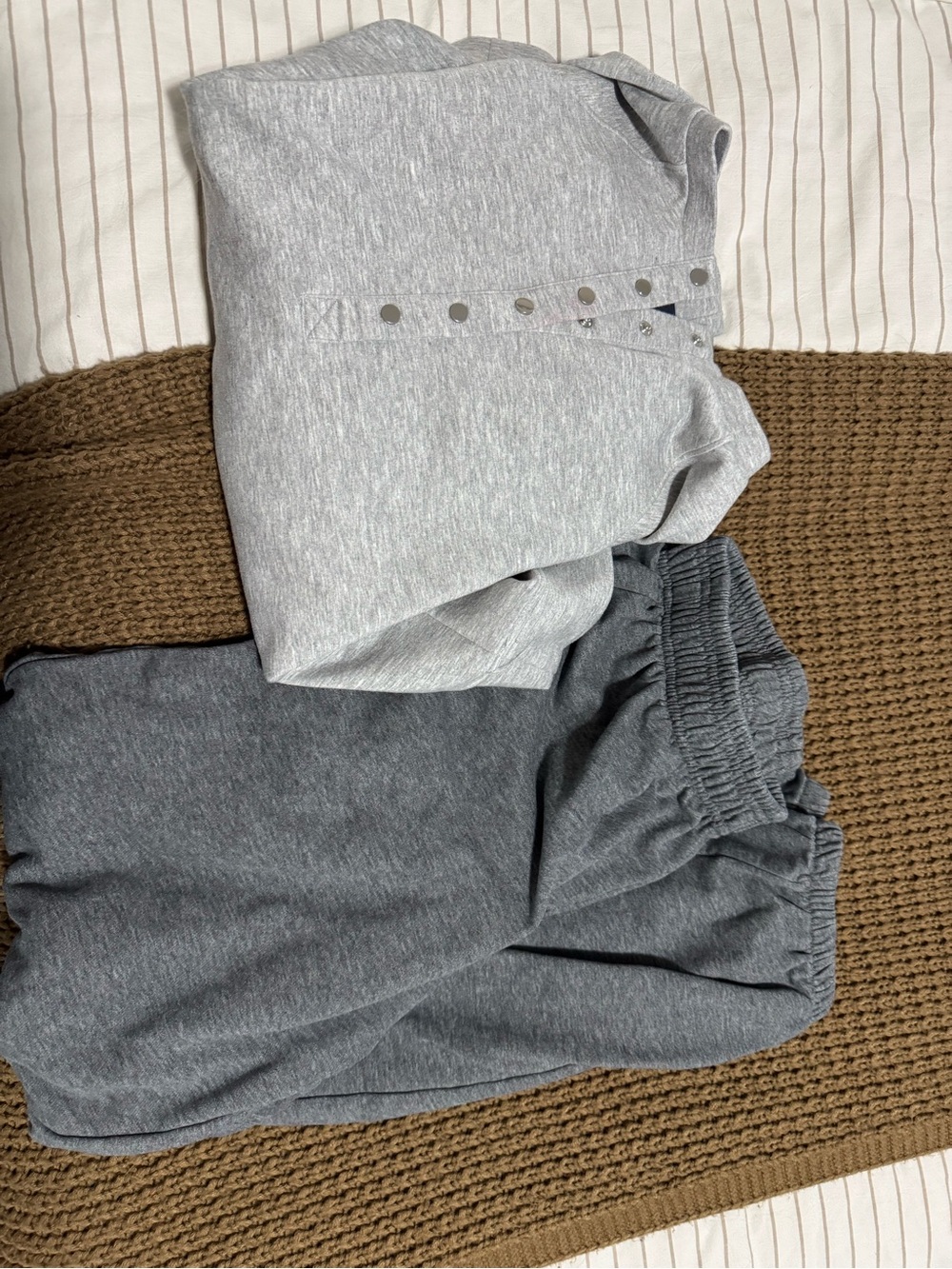 Light Gray Henley Top and Dark Gray Jogger Sweatpants Set